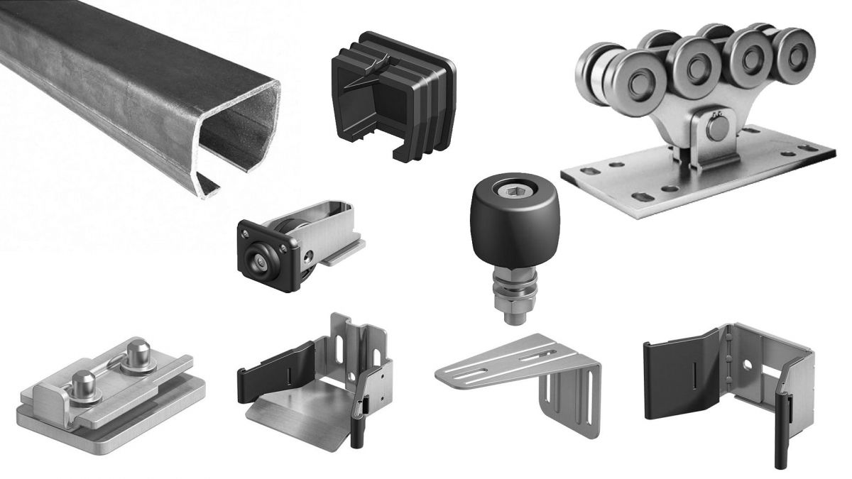 Комплект Алютех для откатных ворот с шиной 5,3 м, стальные опоры до 450 кг. от 5 шт.